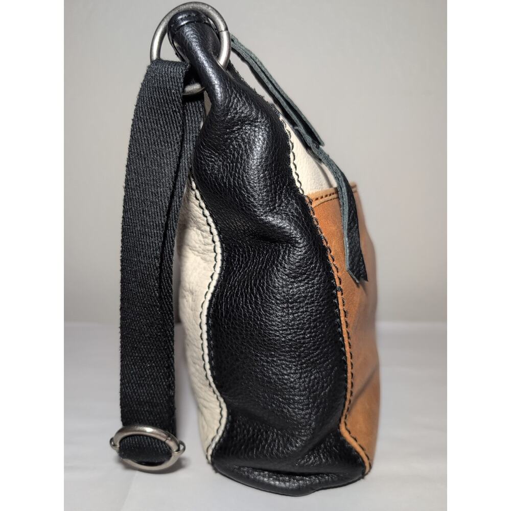 The SAK Crossbody Bag Leather Boho Lined Tricolor Black Tan Cream Messenger - Picture 12 of 16